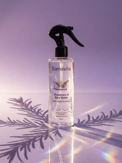 SomaVita spray bottle with rosemary leaf shadows