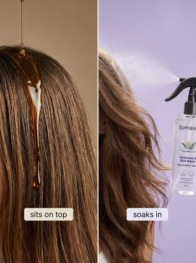Hair oil sits on top vs fine mist soaks in comparison